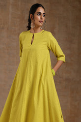 Lime Gold Cotton Handkerchief Kurta Set